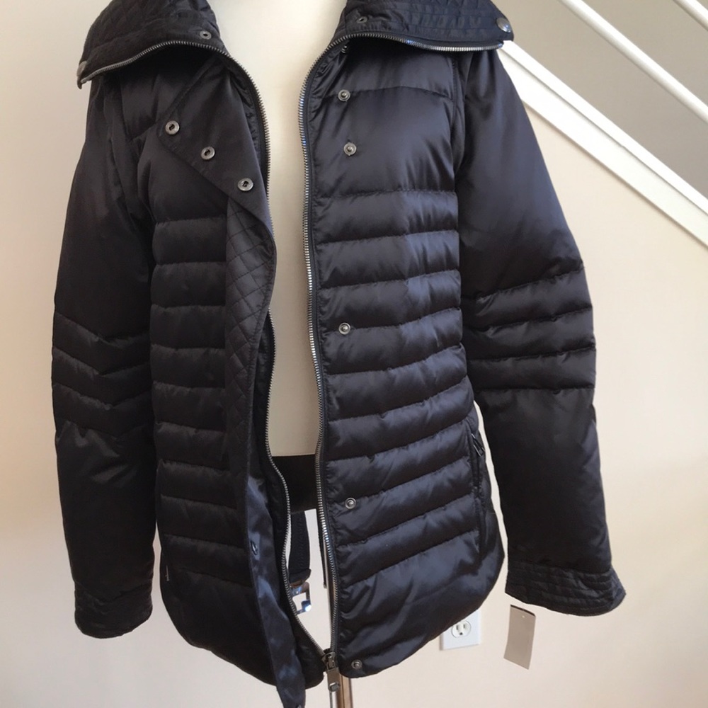 Andrew Marc Quilted Down Belted Satin Puffer Coat Jacket Black Size XL NWT - Picture 3 of 17
